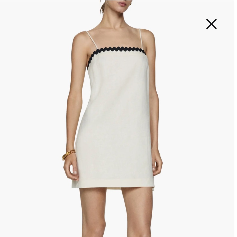 Mango Linen Dress with Contrasting Rickrack Trim Details size 6/M